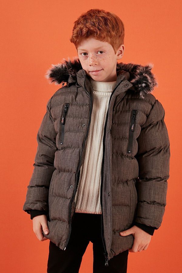 Lela-Plush Lined Removable Hooded Winter Coat with Pockets Boys' Coat 5760024 1