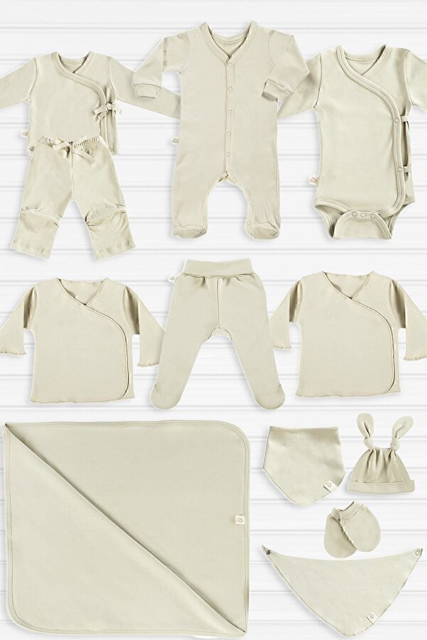 tinylamb Unisex 12 Parça %100 Organik Pamuk Hastane Çıkışı Seti Bebek Takımı Caramel