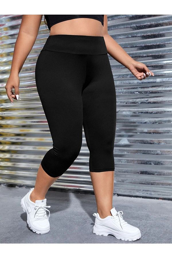 For Big Trend Women s Plus Size High Waist Stretchy Short Capri Tights Length 73 cm Trendyol