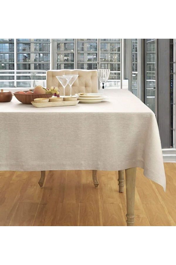CASPARA-Texture I - Organic Raw Linen Tablecloth with Stylish Design 1