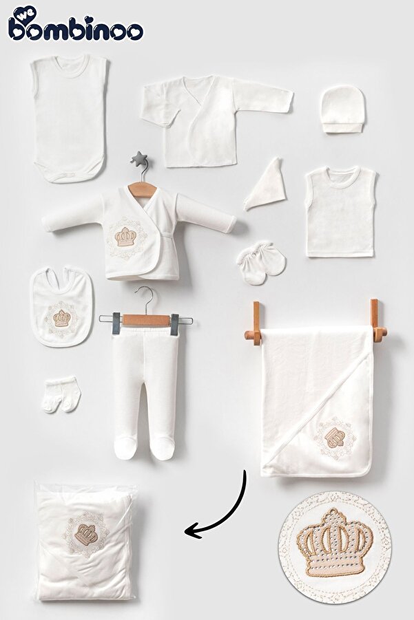webombinoo Bebe Nakışlı Taşlı 10 parca Yeni Doğan Hastane Cıkışı Zıbın Set