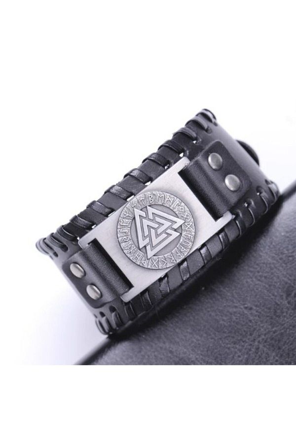 Visale Store-Vegan Leather Viking(Valknut) Jewelry Pirate Bracelet 1