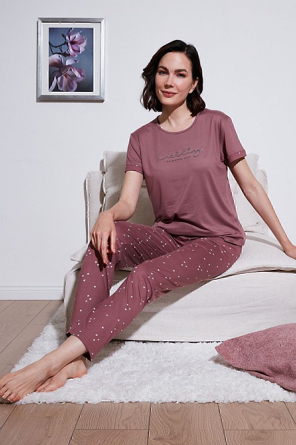 Lela-Crew Neck Soft Textured Pajamas Set - PYJAMAS SET6097605 1