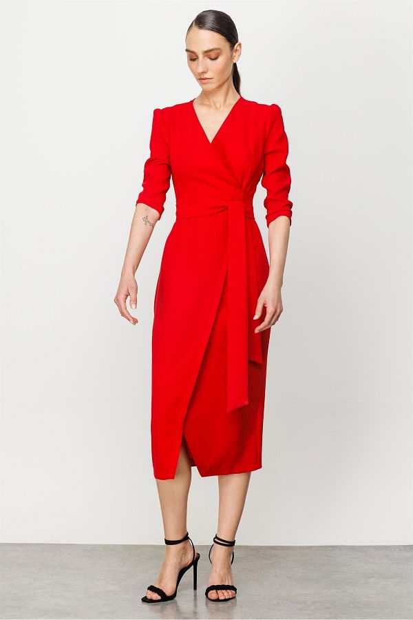 Moda lgi Modailgi Double Breasted Wrap Dress Red Trendyol