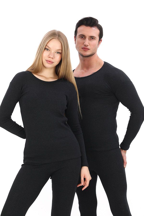 SAUNA SUIT-Set termic de iarnă unisex antracit - Tricou și jambiere interioare din bumbac care păstrează căldura 1