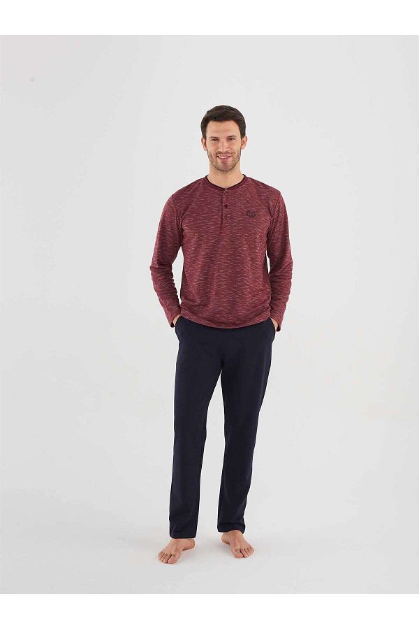Mod Collection-Ανδρικό Σετ Πιτζάμες Plum Placket 1