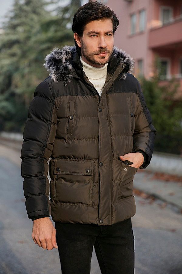 Buratti Slim Fit Removable Faux Fur Hooded Puffer Coat Men s Coat 5760076 Trendyol