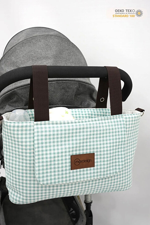 mordesign Bebek Arabası Organizer Çanta, Omuz Akılı , Anne Bebek Bakım Çantası, Su Geçirmez, Gingham Serisi