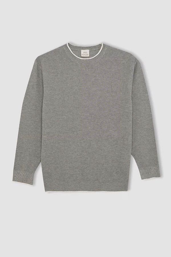 Defacto Boy s Gray Crew Neck 100 Cotton Basic Plain Knitwear Sweater 25K 801005079 Trendyol