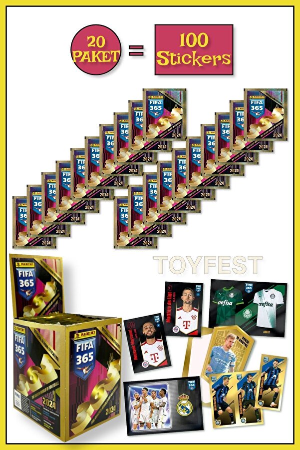 TOYFEST Panini Fifa 365 2024 Futbolcu Stickers Kartları - 20 Paket ( 100 Stickers )