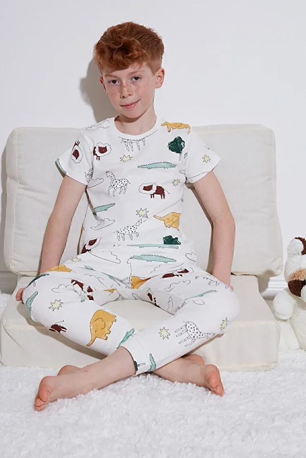 Lela-Patterned 100% Cotton Crew Neck Pajama Set Boy's Pajama Set6651001 1