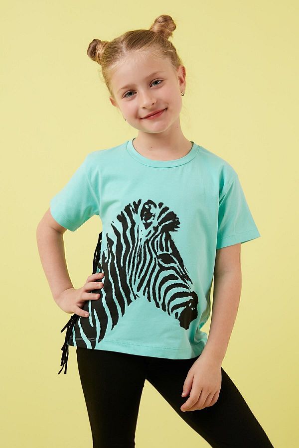 Lela-Tricou cu detaliu cu ciucuri imprimat din bumbac cu decolteu rotund Tricou pentru fete 6211021 1