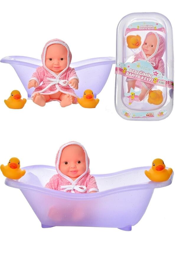 JASPER Toys Roza Bebeğimin Banyo Keyfi Küvetli-ördekli Bornoz Setli Et Bebek