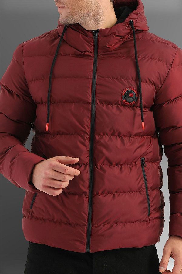 D1fference-Herren-Winter-Pufferjacke aus rotem Fleece mit wasser- und winddichter Kapuze 1