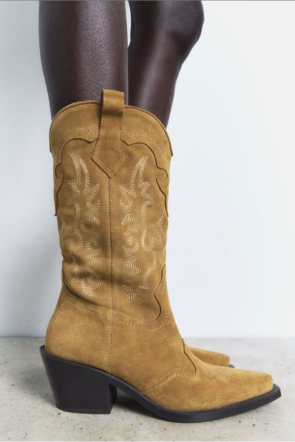 Zara suede cowboy boots outlet