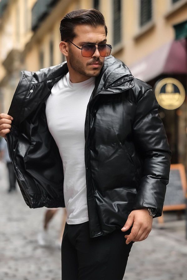 Long leather puffer jacket store