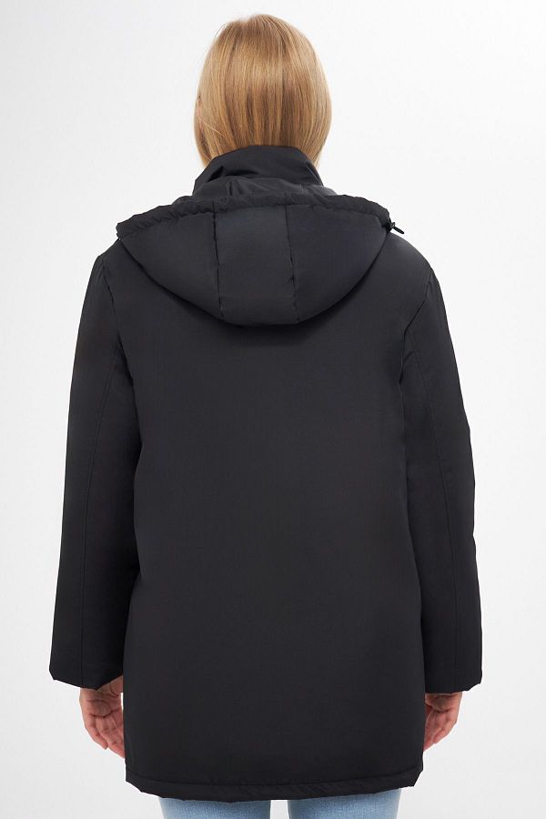 River Club Women s Black Lined Outlet Hooded Windproof Winter Coat Coat Parka Trendyol