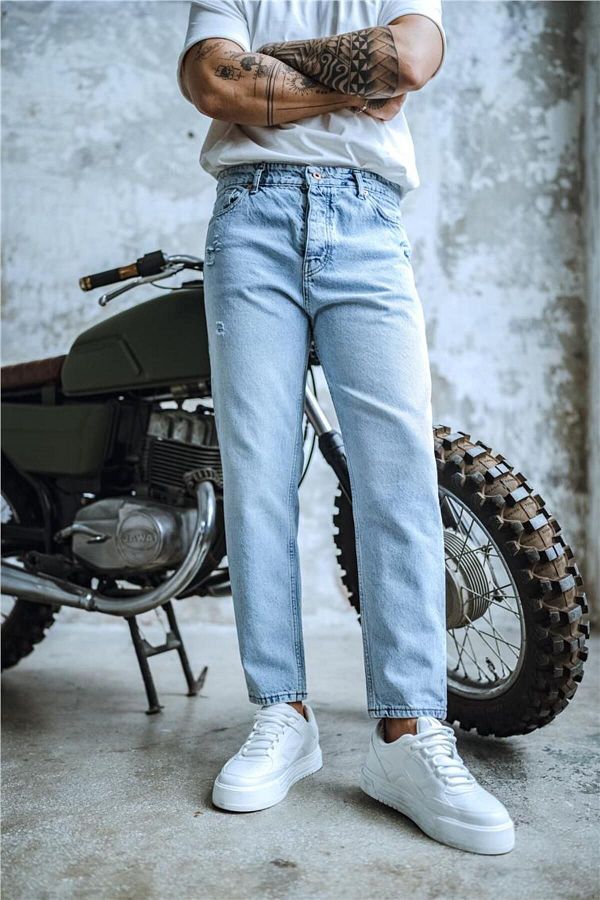 OUTF T MAN Light Blue Boyfriend Jeans Men s Minimal Grinded Trendyol