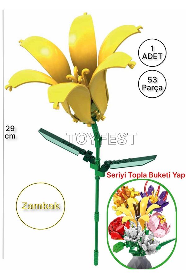 TOYFEST-Flower Bouquets Lego Building Toy - Yellow Flower Lily Flower ( 1 PC FLOWER ) - 53 Pieces 1