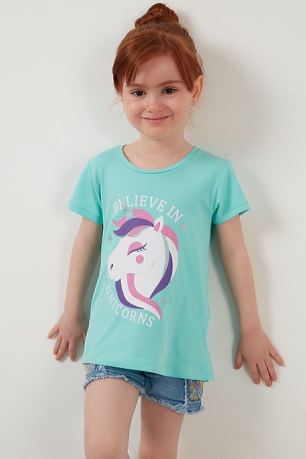 Lela-Tricou din bumbac cu decolteu rotund Tricou pentru fete 1