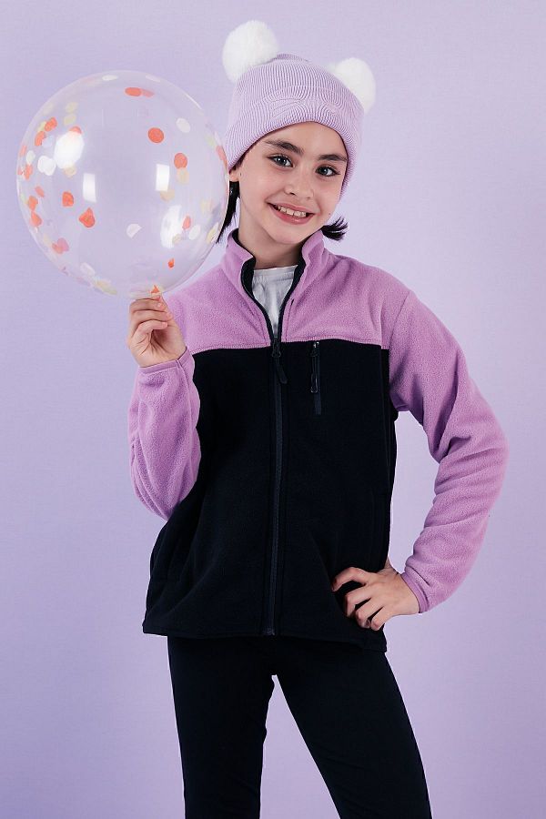 Lela-Textura moale, cu fermoar, bloc de culoare, buzunar pentru guler, Polar, unisex, pentru copii, POLAR 5905001 1
