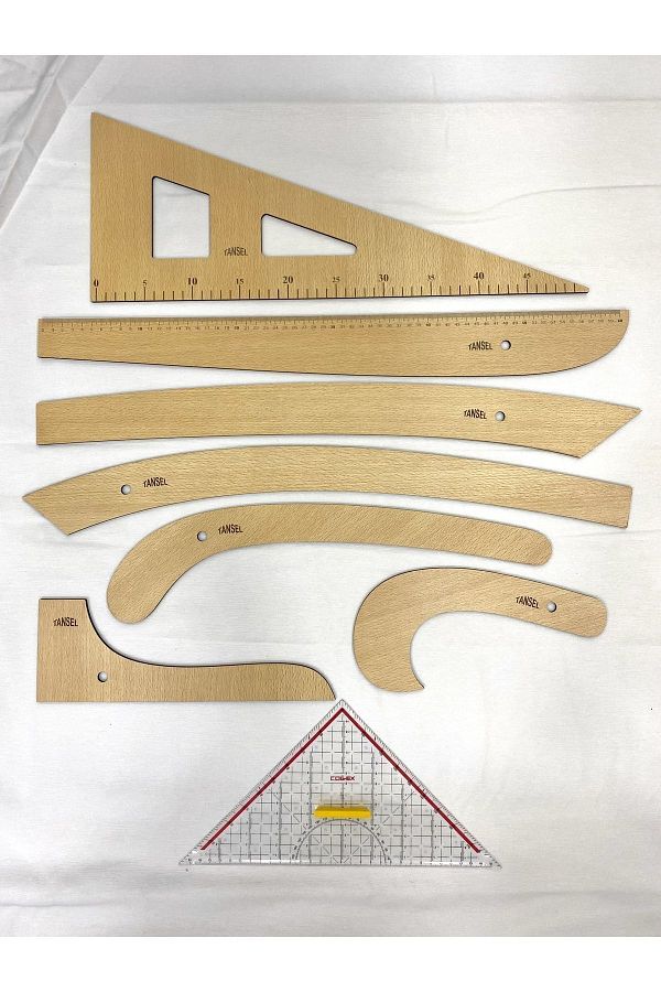 Tansel Tuhafiye-8-Piece Riga Ruler Set and Geoderic Triangle Miter Ruler 4mm Double Sided - Riga Set 1