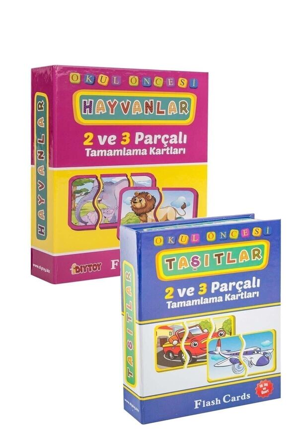 Genel Markalar Okul Öncesi Çocuklar Için Eğitici 2'li Set - 2 Ve 3 Parçalı Tamamlama Kartları Taşıtlar Ve Hayvanlar