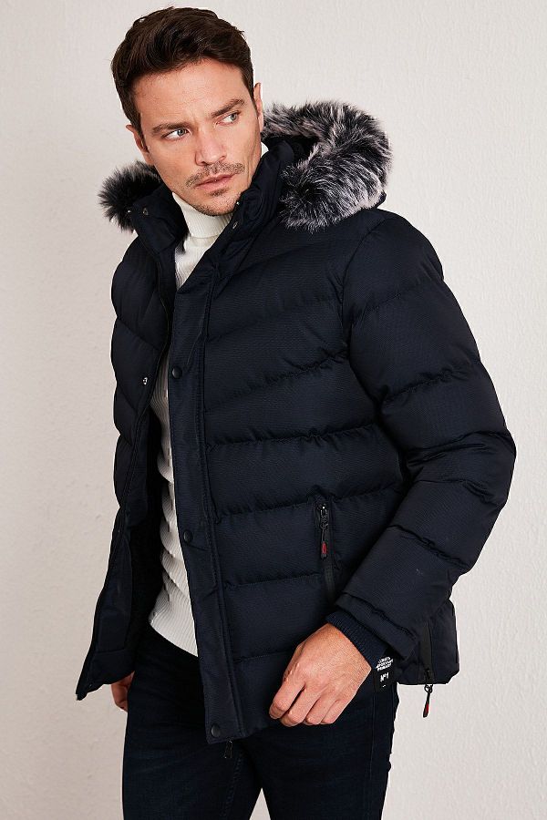 Buratti Slim Fit Faux Fur Plush Lined Removable Hooded Sweater Men s COAT 5761080 B Trendyol