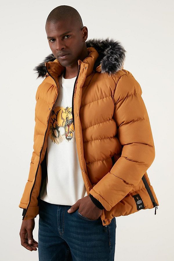 Faux fur slim fit padded coat clearance
