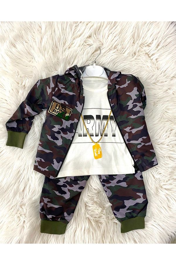 Tiny World-Army Camouflage Pattern Raincoat Fabric Tracksuit Set 1