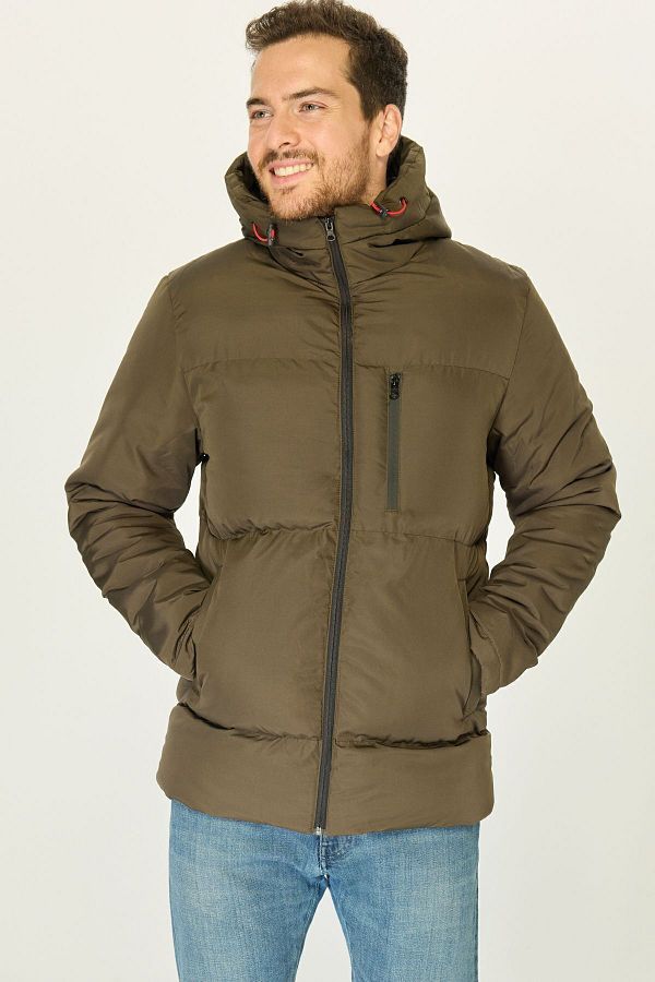D1fference-Men's Khaki Thick Lined Hooded Inflatable Sports Winter Coat 1