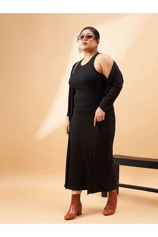 Sassafras By Styli Plus Ribbed Bodycon Midi Dress with Shrug Set Trendyol