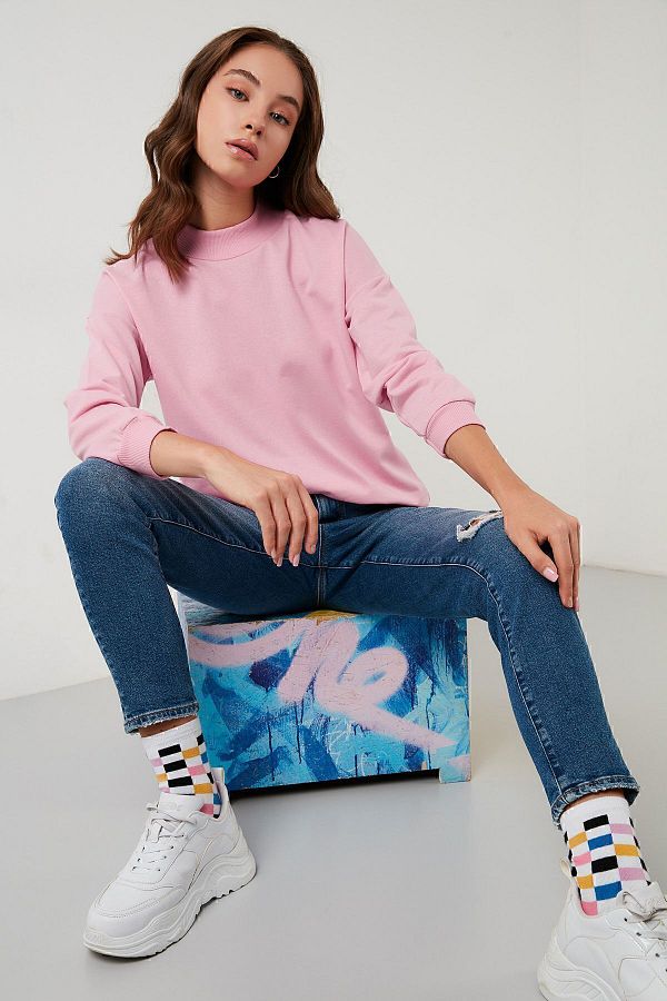 Lela-Sweat tricotat de bază din bumbac cu guler vertical - 5863323 1