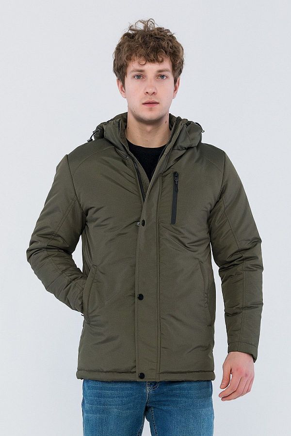 D1fference-Herren Khaki Ausgehen Kapuze Winddicht Dicke Sportmäntel & Mäntel & Parka 1