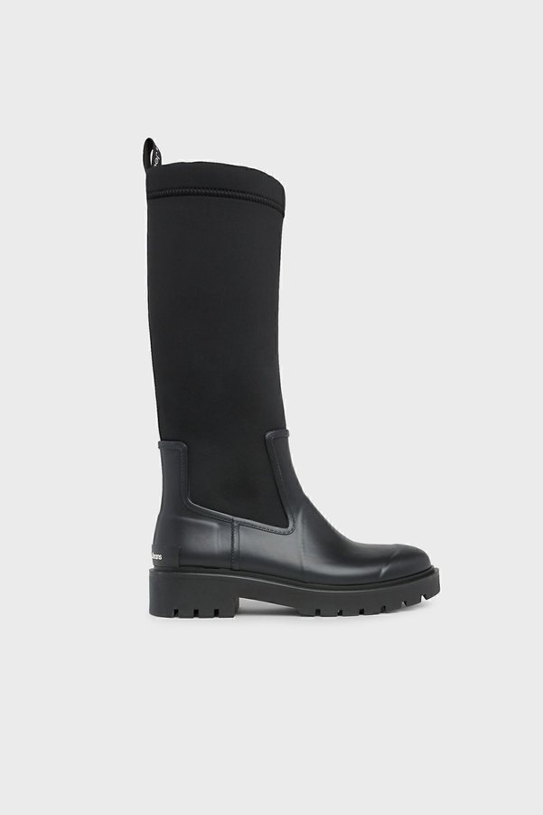 Calvin Klein Logo Banded Zippered Long Boots YW0YW00838BDS BOOTS YW0YW00838 BDS