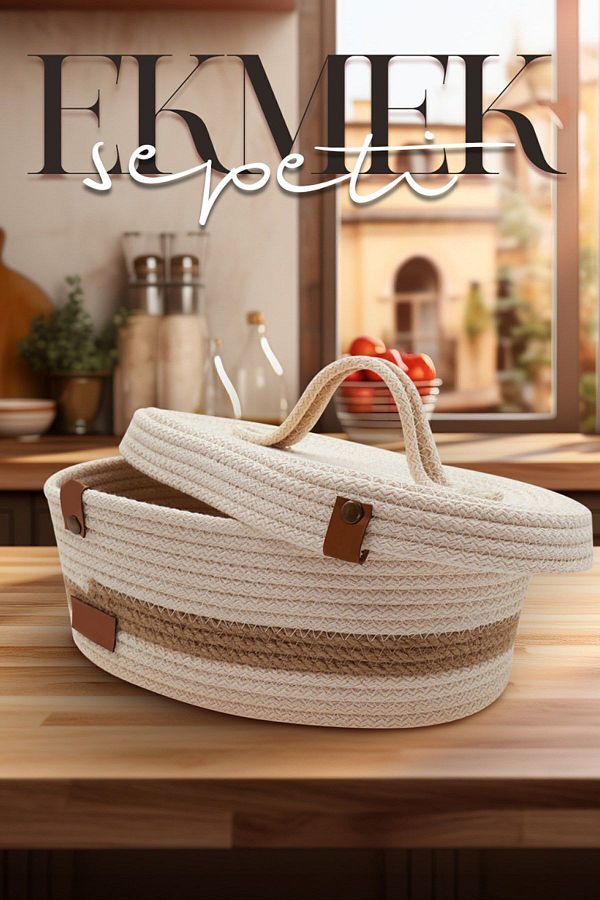 JASPER-Jute Rope Bread Basket with Lid Multi-Purpose Basket Food Protector Bread Box Beige 1