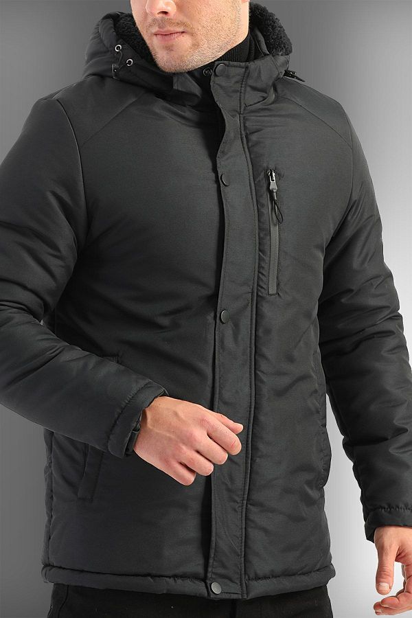 D1fference-Herren Schwarz Schiefen Kapuze Winddicht Sport Winter Mäntel & Mäntel & Parka 1