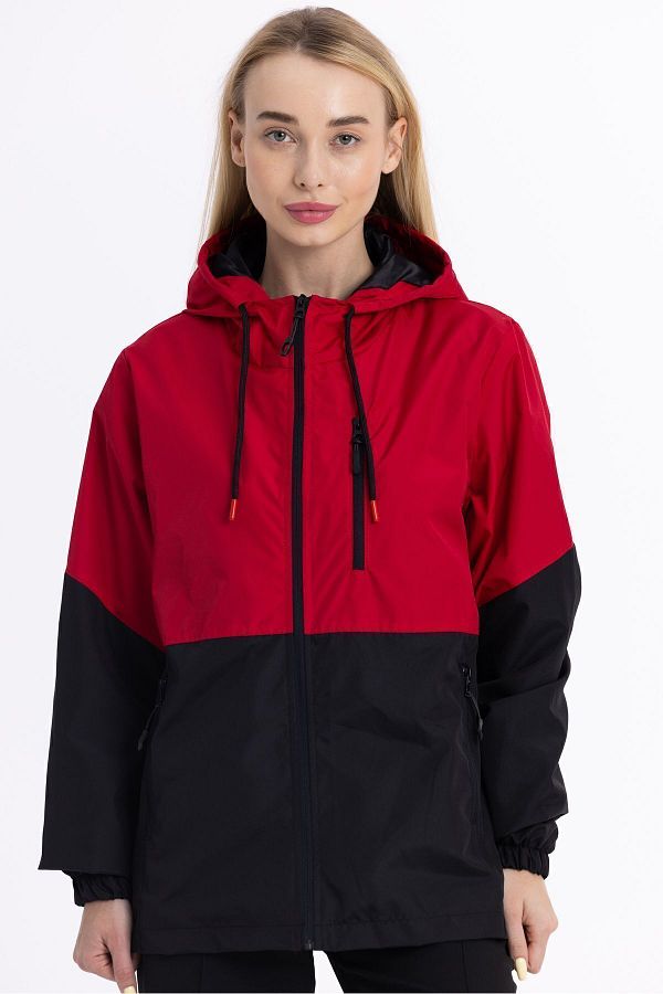 Goccix Women s Red Black Two Color Lined Hooded Pocket Raincoat Windbreaker Trendyol