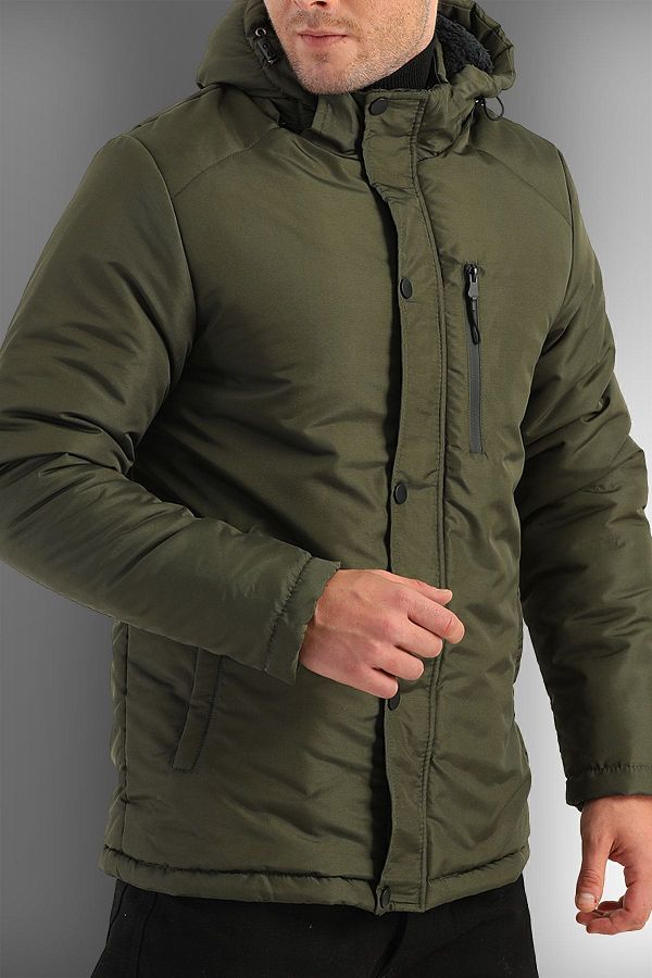 D1fference-Pánske športové zimné kabáty, kabáty a parky s kapucňou a kapucňou v Khaki Outlet 1