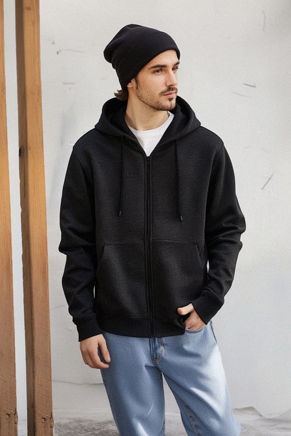 Trendyol Collection Anthracite Melange Zippered Basic Hooded Sweatshirt Regular Cut Tmnaw25Sw00114 Trendyol