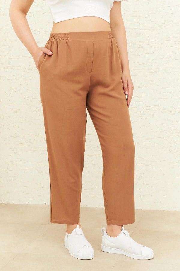 Camel linen pants top