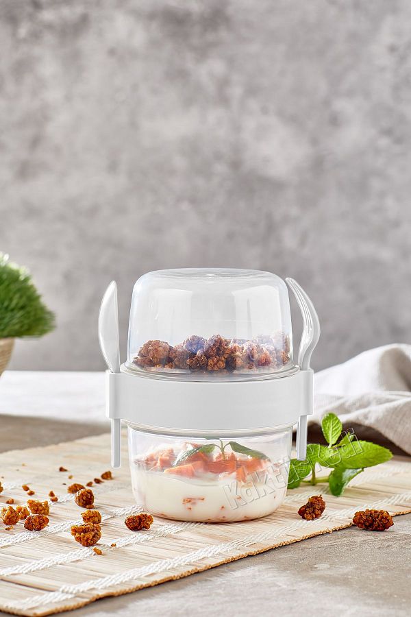 KaktüsKedi-Large Size Snack Cup with Spoon and Fork - Food Transport and Storage Container 800 ml 1