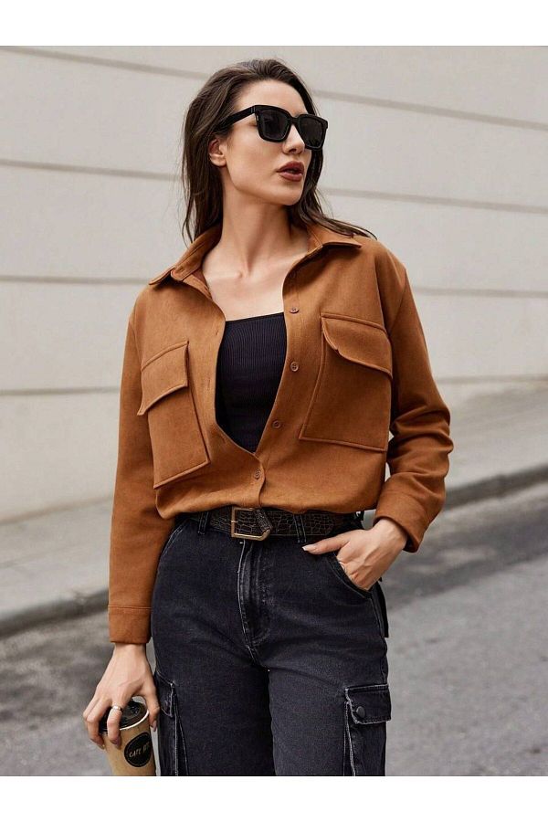 Suede shirt jacket womens outlet