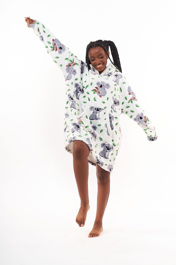 Federi Oversize Koala Printed Hooded Hoodie Sweatshirt Wearable Blanket Trendyol