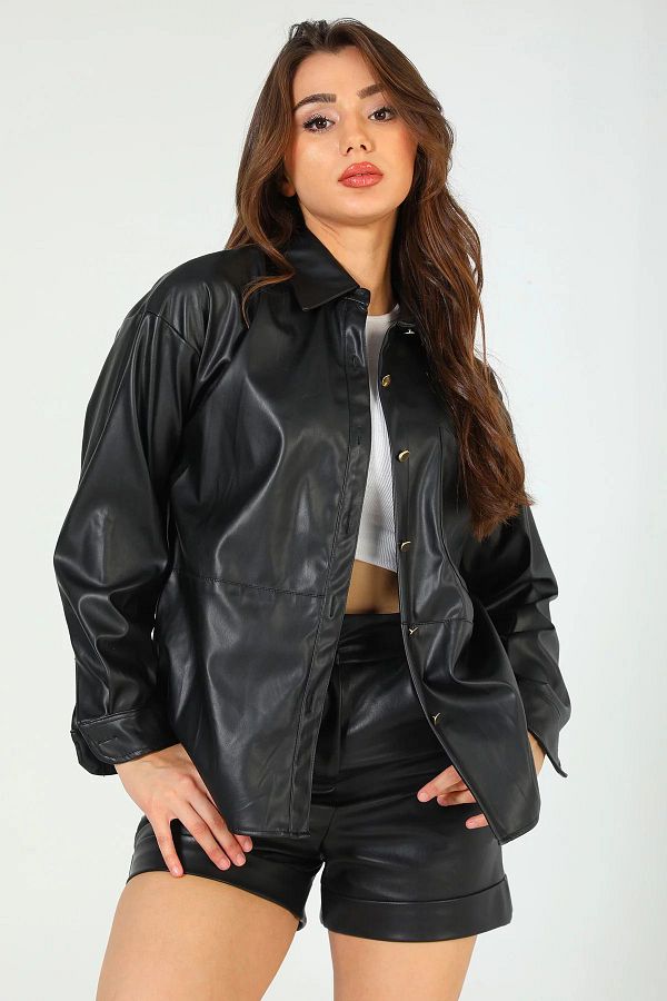 Leather shirt jacket womens cheap