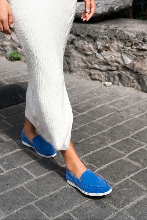 NİŞANTAŞI SHOES-Vayne-Ballerinas aus echtem Leder – Saks Blue, flache Sohle, Damen 1