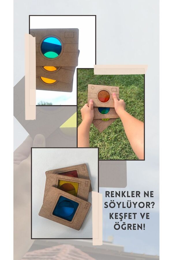 Butik Montessori Ahşap Renk Keşif Kamera Seti ( 3 Renk)