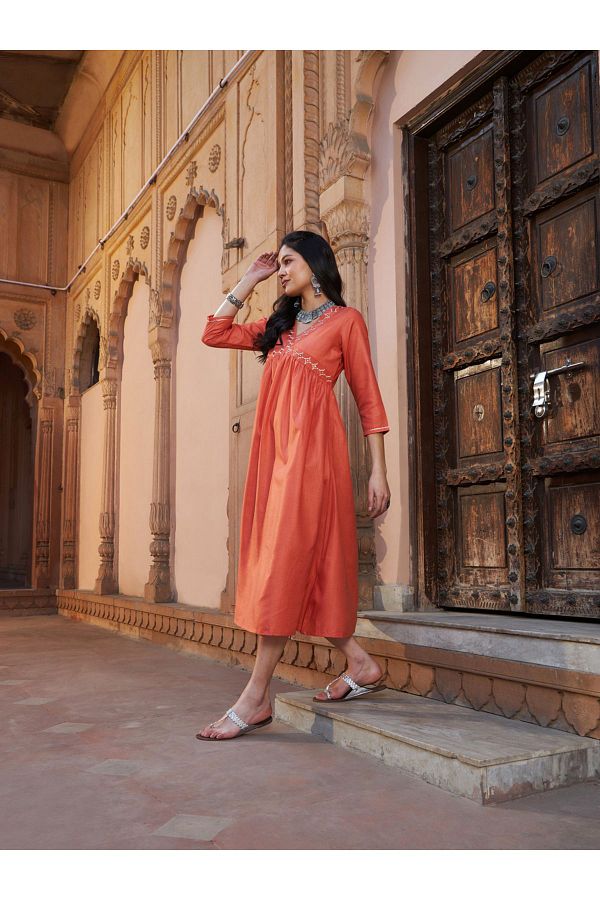 Sassafras By Styli Embroidered A Line Kurta Midi Dress Trendyol