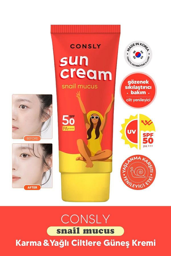 CONSLY-Spf 50 Pa Korean Snail Sun Cream - Snail Mucus Sun Cream with Mucus Extract 50 ml 1