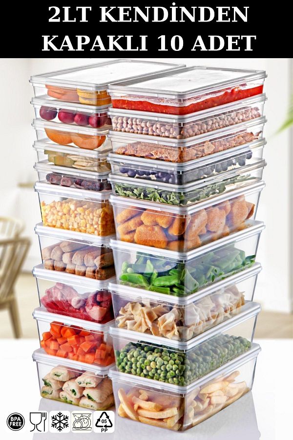 PONÇİK STORE-Set of 10 with 2Lt Capacity - Storage Container Suitable for Deep Freezer 1